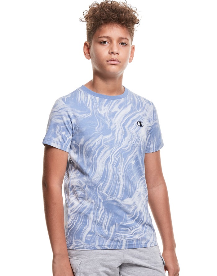 Champion Drenge T-Shirts LyseBlå - Marble Dye Print - Danmark FYM-984102